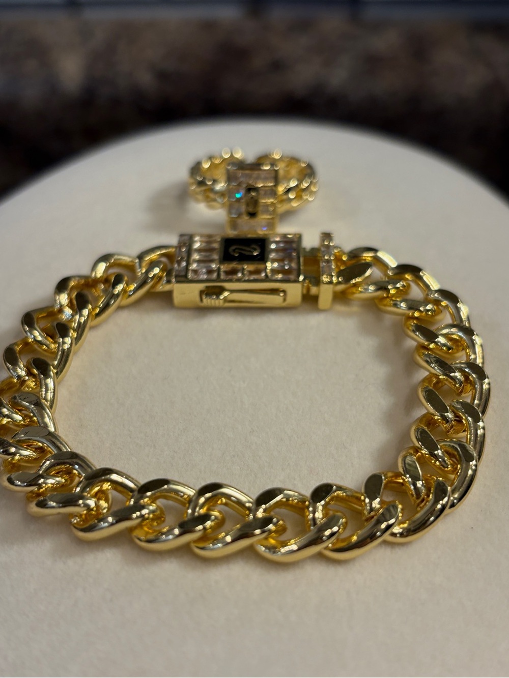 Gold-Tone Cuban Link Bracelet with Decorative Clasp